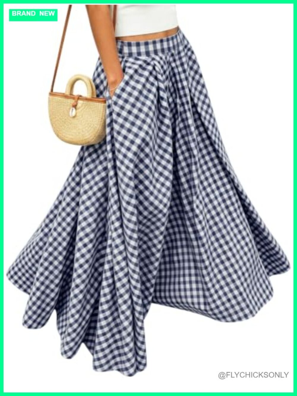 Women's Gingham Plaid Maxi Skirt Swing Flared A-Line Long Summer Skirt